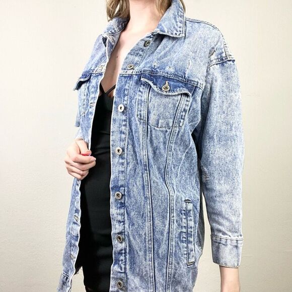 Vintage y2k Highway Jeans Vintage Wash 3/4 Sleeve Button Up Denim Jean Jacket S - Picture 3 of 8